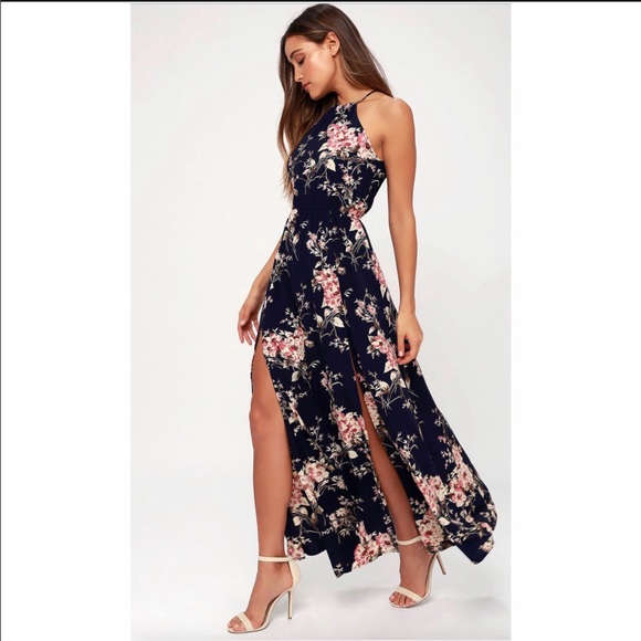 feel the music navy blue floral print maxi dress